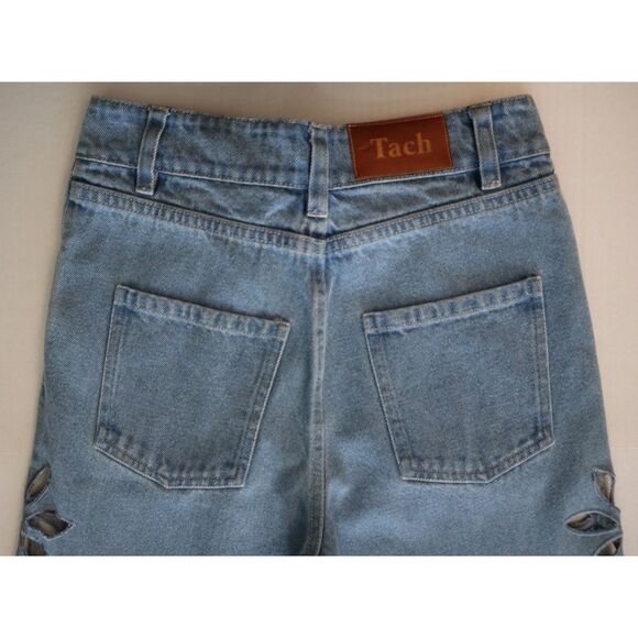 Tach x Free People Sz XS Blue Jazmin Cut-Out Flower Embroidered Denim Jeans - Picture 7 of 12